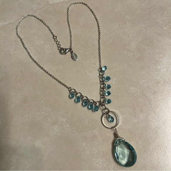 Express Aqua Blue Teardrop Pendant Necklace Silver Tone By Express - Picture 5 of 8